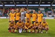 21 September 2021; The Australia team, back row, from left, Clare Polkinghorne, Alanna Kennedy, Mackenzie Arnold, Steph Catley, Courtney Nevin and Kyra Cooney-Cross, with, front row, from left, Tameka Yallop, Sam Kerr, Mary Fowler, Emily Gielnik and Chloe Logarzo before the women's international friendly match between Republic of Ireland and Australia at Tallaght Stadium in Dublin. Photo by Seb Daly/Sportsfile