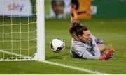 21 September 2021; Australia goalkeeper Mackenzie Arnold concedes a goal during the women's international friendly match between Republic of Ireland and Australia at Tallaght Stadium in Dublin. Photo by Stephen McCarthy/Sportsfile