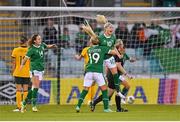 21 September 2021; Denise O'Sullivan of Republic of Ireland, 10, celebrates with team-mate Savannah McCarthy after scoring their side's second goal during the women's international friendly match between Republic of Ireland and Australia at Tallaght Stadium in Dublin. Photo by Seb Daly/Sportsfile