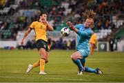 21 September 2021; Chloe Logarzo of Australia in action against Courtney Brosnan of Republic of Ireland during the women's international friendly match between Republic of Ireland and Australia at Tallaght Stadium in Dublin. Photo by Seb Daly/Sportsfile