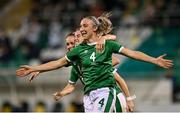 21 September 2021; Louise Quinn of Republic of Ireland celebrates with team-mates after scoring their side's third goal during the women's international friendly match between Republic of Ireland and Australia at Tallaght Stadium in Dublin. Photo by Seb Daly/Sportsfile