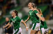 21 September 2021; Louise Quinn of Republic of Ireland celebrates with team-mates after scoring their side's third goal during the women's international friendly match between Republic of Ireland and Australia at Tallaght Stadium in Dublin. Photo by Seb Daly/Sportsfile