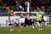 21 September 2021; Patrick Hoban of Dundalk overhead kicks in the lead up his side's first goal, scored by Sean Murray of Dundalk, during the extra.ie FAI Cup Quarter-Final Replay match between Dundalk and Finn Harps at Oriel Park in Dundalk, Louth. Photo by Ben McShane/Sportsfile