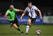 21 September 2021; Michael Duffy of Dundalk in action against Mark Coyle of Finn Harps during the extra.ie FAI Cup Quarter-Final Replay match between Dundalk and Finn Harps at Oriel Park in Dundalk, Louth. Photo by Ben McShane/Sportsfile