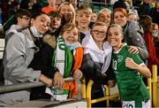 21 September 2021; Denise O'Sullivan of Republic of Ireland with supporters after the women's international friendly match between Republic of Ireland and Australia at Tallaght Stadium in Dublin. Photo by Seb Daly/Sportsfile