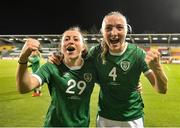 21 September 2021; Lucy Quinn, left, and Louise Quinn of Republic of Ireland celebrates following the women's international friendly match between Republic of Ireland and Australia at Tallaght Stadium in Dublin. Photo by Stephen McCarthy/Sportsfile