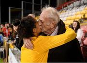 21 September 2021; Mary Fowler of Australia with her grandfather Kevin Fowler, from Ballymun, Dublin, following the women's international friendly match between Republic of Ireland and Australia at Tallaght Stadium in Dublin. Photo by Stephen McCarthy/Sportsfile