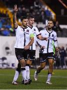 21 September 2021; Patrick Hoban, left, celebrates after scoring his side's second goal, a penalty, with Dundalk team-mates Will Patching, centre, and Sami Ben Amar during the extra.ie FAI Cup Quarter-Final Replay match between Dundalk and Finn Harps at Oriel Park in Dundalk, Louth. Photo by Ben McShane/Sportsfile