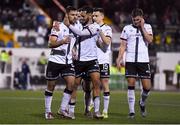 21 September 2021; Patrick Hoban, left, celebrates after scoring his side's second goal, a penalty, with Dundalk team-mates, including Sami Ben Amar during the extra.ie FAI Cup Quarter-Final Replay match between Dundalk and Finn Harps at Oriel Park in Dundalk, Louth. Photo by Ben McShane/Sportsfile