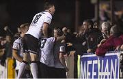 21 September 2021; Dundalk players and supporters celebrate after their third goal, scored by Michael Duffy, during the extra.ie FAI Cup Quarter-Final Replay match between Dundalk and Finn Harps at Oriel Park in Dundalk, Louth. Photo by Ben McShane/Sportsfile