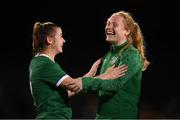 21 September 2021; Amber Barrett, right, and Emily Whelan of Republic of Ireland celebrate following the women's international friendly match between Republic of Ireland and Australia at Tallaght Stadium in Dublin. Photo by Stephen McCarthy/Sportsfile
