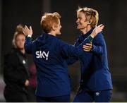 21 September 2021; Republic of Ireland manager Vera Pauw and assistant manager Eileen Gleeson celebrate following the women's international friendly match between Republic of Ireland and Australia at Tallaght Stadium in Dublin. Photo by Stephen McCarthy/Sportsfile
