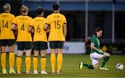 21 September 2021; Lucy Quinn of Republic of Ireland takes a knee before the women's international friendly match between Republic of Ireland and Australia at Tallaght Stadium in Dublin. Photo by Stephen McCarthy/Sportsfile