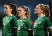 21 September 2021; Jamie Finn, centre, Niamh Fahey, left, and Amber Barrett of Republic of Ireland before the women's international friendly match between Republic of Ireland and Australia at Tallaght Stadium in Dublin. Photo by Stephen McCarthy/Sportsfile