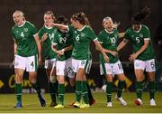 21 September 2021; Louise Quinn, left, celebrates with Republic of Ireland team-mates after scores her side's third goal during the women's international friendly match between Republic of Ireland and Australia at Tallaght Stadium in Dublin. Photo by Stephen McCarthy/Sportsfile