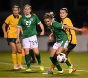 21 September 2021; Jamie Finn of Republic of Ireland in action against Steph Catley of Australia during the women's international friendly match between Republic of Ireland and Australia at Tallaght Stadium in Dublin. Photo by Stephen McCarthy/Sportsfile