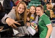 21 September 2021; Emily Whelan of Republic of Ireland with supporters following the women's international friendly match between Republic of Ireland and Australia at Tallaght Stadium in Dublin. Photo by Stephen McCarthy/Sportsfile