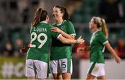 21 September 2021; Niamh Fahey and Louise Quinn of Republic of Ireland following the women's international friendly match between Republic of Ireland and Australia at Tallaght Stadium in Dublin. Photo by Stephen McCarthy/Sportsfile