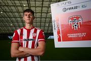 22 September 2021; SSE Airtricity League FIFA 22 Club Packs are back. Featuring the individual club crest of all 10 Premier Division teams, these exclusive sleeves will be available to download free from https://www.ea.com/games/fifa/fifa-22 when the game launches Friday, 1st October! Eoin Toal of Derry City during the launch at Sport Ireland National Indoor Arena at the Sport Ireland Campus in Dublin. Photo by Stephen McCarthy/Sportsfile