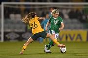 21 September 2021; Denise O'Sullivan of Republic of Ireland in action against Clare Wheeler of Australia during the women's international friendly match between Republic of Ireland and Australia at Tallaght Stadium in Dublin. Photo by Seb Daly/Sportsfile