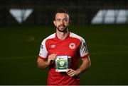 22 September 2021; SSE Airtricity League FIFA 22 Club Packs are back. Featuring the individual club crest of all 10 Premier Division teams, these exclusive sleeves will be available to download free from https://www.ea.com/games/fifa/fifa-22 when the game launches Friday, 1st October! Robbie Benson of St Patrick's Athletic during the launch at Sport Ireland National Indoor Arena at the Sport Ireland Campus in Dublin. Photo by Stephen McCarthy/Sportsfile