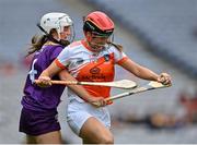 12 September 2021; Bernie Murray of Armagh is tackled by Sinéad Furlong of Wexford during the All-Ireland Premier Junior Camogie Championship Final match between Armagh and Wexford at Croke Park in Dublin. Photo by Piaras Ó Mídheach/Sportsfile