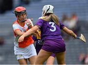 12 September 2021; Bernie Murray of Armagh in action against Aisling Halligan of Wexford during the All-Ireland Premier Junior Camogie Championship Final match between Armagh and Wexford at Croke Park in Dublin. Photo by Piaras Ó Mídheach/Sportsfile