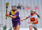 12 September 2021; Chloe Cashe of Wexford in action against Michelle McArdle of Armagh during the All-Ireland Premier Junior Camogie Championship Final match between Armagh and Wexford at Croke Park in Dublin. Photo by Piaras Ó Mídheach/Sportsfile