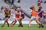 12 September 2021; Michelle McArdle of Armagh in action against Chloe Cashe of Wexford, left, during the All-Ireland Premier Junior Camogie Championship Final match between Armagh and Wexford at Croke Park in Dublin. Photo by Piaras Ó Mídheach/Sportsfile