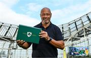 24 September 2021; Ireland legend Paul McGrath pictured at the Aviva Stadium to launch the sale of the Qatar international friendly tickets. Tickets are priced at a Centenary Special price of just €20 for adults and €10 for children as part of the FAI Centenary celebrations. Tickets are now available from Ticketmaster. Photo by Sam Barnes/Sportsfile