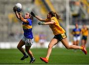 5 September 2021; Clodagh Fox of Wicklow in action against Duana Coleman of Antrim during the TG4 All-Ireland Ladies Junior Football Championship Final match between Antrim and Wicklow at Croke Park in Dublin. Photo by Piaras Ó Mídheach/Sportsfile