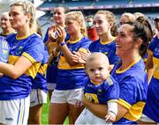 5 September 2021; Lorna Fusciardi of Wicklow with her son Frankie Hayden after the TG4 All-Ireland Ladies Junior Football Championship Final match between Antrim and Wicklow at Croke Park in Dublin. Photo by Piaras Ó Mídheach/Sportsfile