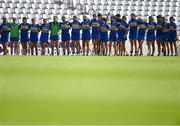 21 August 2021; Tipperary players stand for Amhrán na bhFiann before the All-Ireland Senior Camogie Championship Quarter-Final match between Tipperary and Waterford at Páirc Uí Chaoimh in Cork. Photo by Piaras Ó Mídheach/Sportsfile