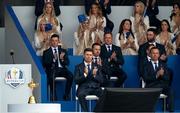 23 September 2021; Team Europe captain Padraig Harrington alongside his players including, from left, Rory McIlroy, Sergio Garcia, Ian Poulter, Jon Rahm and Paul Casey, during the opening ceremony of the Ryder Cup 2021 Matches at Whistling Straits in Kohler, Wisconsin, USA. Photo by Tom Russo/Sportsfile