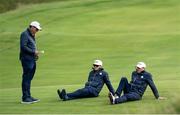 23 September 2021; Team USA captain Steve Stricker, right, with vice captains Phil Mickelson and Zach Johnson on the eighth fairway during a practice round prior to the Ryder Cup 2021 Matches at Whistling Straits in Kohler, Wisconsin, USA. Photo by Tom Russo/Sportsfile