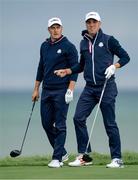 23 September 2021; Jordan Speith, left, and Justin Thomas of Team USA on the ninth tee box during a practice round prior to the Ryder Cup 2021 Matches at Whistling Straits in Kohler, Wisconsin, USA. Photo by Tom Russo/Sportsfile