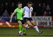 21 September 2021; Karl O’Sullivan of Finn Harps and Will Patching of Dundalk during the extra.ie FAI Cup Quarter-Final Replay match between Dundalk and Finn Harps at Oriel Park in Dundalk, Louth. Photo by Ben McShane/Sportsfile