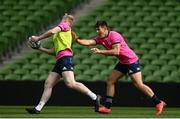 24 September 2021; Dan Sheehan, right, and Jamie Osborne during a Leinster Rugby captains run at the Aviva Stadium in Dublin. Photo by Harry Murphy/Sportsfile