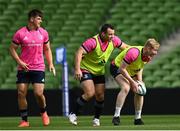 24 September 2021; Leinster players, from right, Jamie Osborne, Cian Healy and Dan Sheehan during a Leinster Rugby captains run at the Aviva Stadium in Dublin. Photo by Harry Murphy/Sportsfile