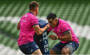 24 September 2021; Michael Ala'alatoa and Dan Sheehan during a Leinster Rugby captains run at the Aviva Stadium in Dublin. Photo by Harry Murphy/Sportsfile