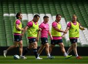 24 September 2021; Leinster players, from left, Conor O'Brien, Cian Healy, Luke McGrath, Ed Byrne and James Tracy during a Leinster Rugby captains run at the Aviva Stadium in Dublin. Photo by Harry Murphy/Sportsfile