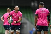 24 September 2021; Rhys Ruddock, left, and Michael Ala'alatoa during a Leinster Rugby captains run at the Aviva Stadium in Dublin. Photo by Harry Murphy/Sportsfile
