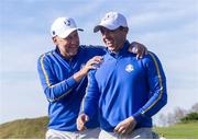 24 September 2021; Rory McIlroy, right, and Ian Poulter of Team Europe during their Friday morning foursomes match against Patrick Cantlay and Xander Schauffele of Team USA at the Ryder Cup 2021 Matches at Whistling Straits in Kohler, Wisconsin, USA. Photo by Tom Russo/Sportsfile