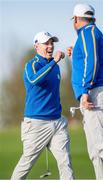 24 September 2021; Matt Fitzpatrick, left, and Lee Westwood of Team Europe during their Friday morning foursomes match against Brooks Koepka and Daniel Berger of Team USA at the Ryder Cup 2021 Matches at Whistling Straits in Kohler, Wisconsin, USA. Photo by Tom Russo/Sportsfile