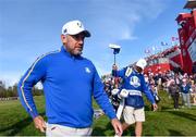 24 September 2021; Lee Westwood of Team Europe walks off the sixth green during his Friday morning foursomes match with Matt Fitzpatrick against Brooks Kopek and Daniel Berger of Team USA at the Ryder Cup 2021 Matches at Whistling Straits in Kohler, Wisconsin, USA. Photo by Tom Russo/Sportsfile
