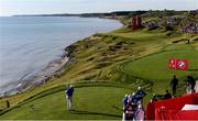 24 September 2021; Ian Poulter of Team Europe watches his tee shot from the third tee box during his Friday morning foursomes match with Rory McIlroy against Patrick Cantlay and Xander Schauffele of Team USA at the Ryder Cup 2021 Matches at Whistling Straits in Kohler, Wisconsin, USA. Photo by Tom Russo/Sportsfile