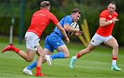 24 September 2021; David Hawkshaw of Leinster breaks through the Munster defence during the Development Interprovincial match between Leinster XV and Munster XV at the IRFU High Performance Centre at the Sport Ireland Campus in Dublin.  Photo by Brendan Moran/Sportsfile