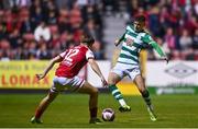 24 September 2021; Sean Gannon of Shamrock Rovers in action against Matty Smith of St Patrick's Athletic during the SSE Airtricity League Premier Division match between St Patrick's Athletic and Shamrock Rovers at Richmond Park in Dublin. Photo by Sam Barnes/Sportsfile