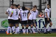 24 September 2021; Sean Murray, third from right, is congratulated by his Dundalk team-mates after scoring his side's first goal during the SSE Airtricity League Premier Division match between Dundalk and Sligo Rovers at Oriel Park in Dundalk, Louth. Photo by Ben McShane/Sportsfile