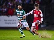 24 September 2021; Alfie Lewis of St Patrick's Athletic in action against Richie Towell of Shamrock Rovers during the SSE Airtricity League Premier Division match between St Patrick's Athletic and Shamrock Rovers at Richmond Park in Dublin. Photo by Sam Barnes/Sportsfile